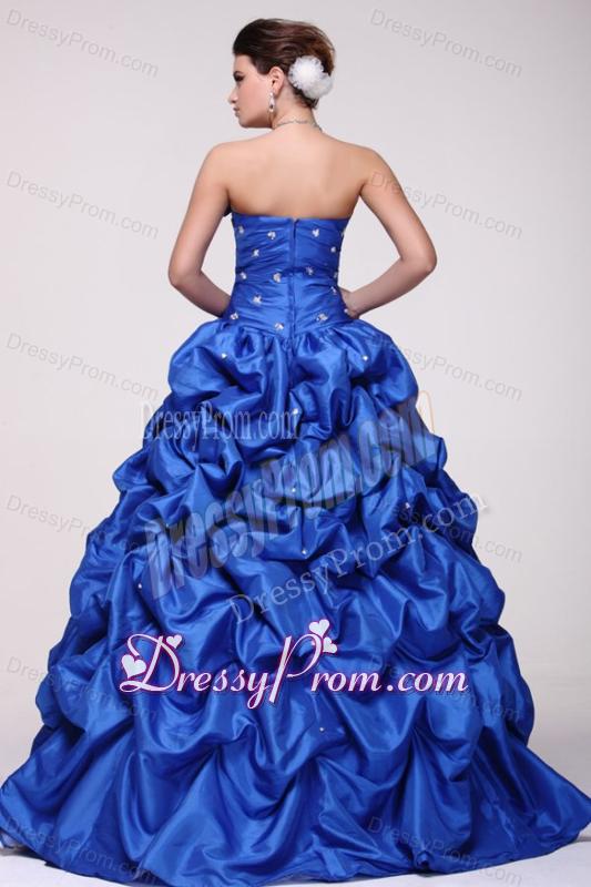 Strapless Beading and Pick-ups Taffeta Quinceanera Dress in Blue