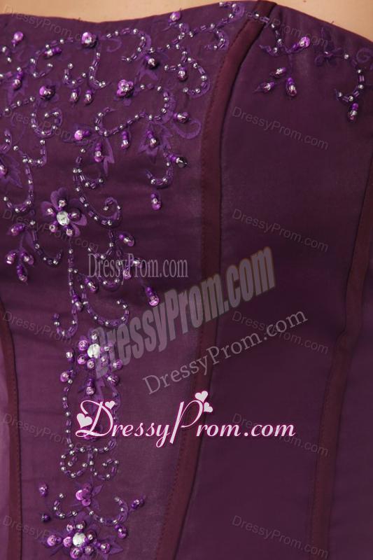 Strapless Beading and Ruffles Layered Quinceanera Dress in Dark Purple