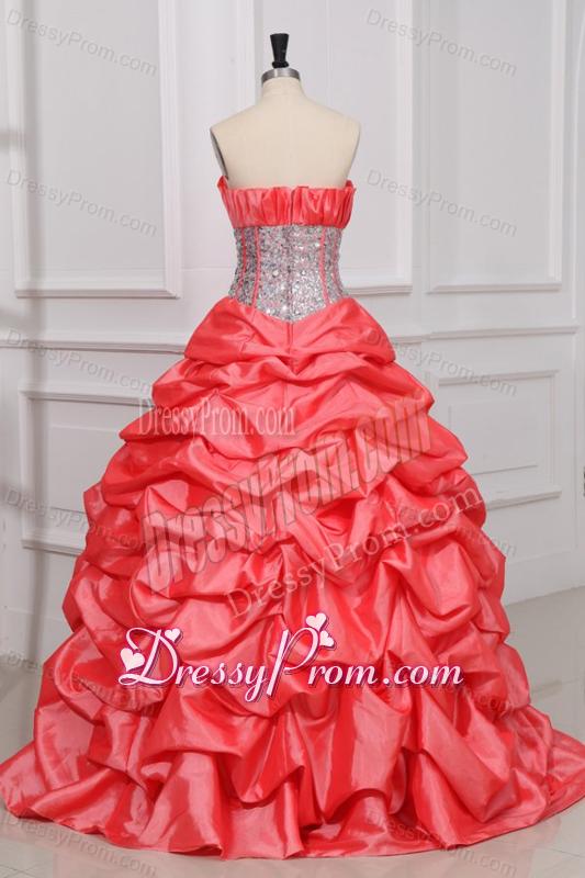 Strapless Sequins and Pick-ups Long Quinceanera Dress in Watermelon