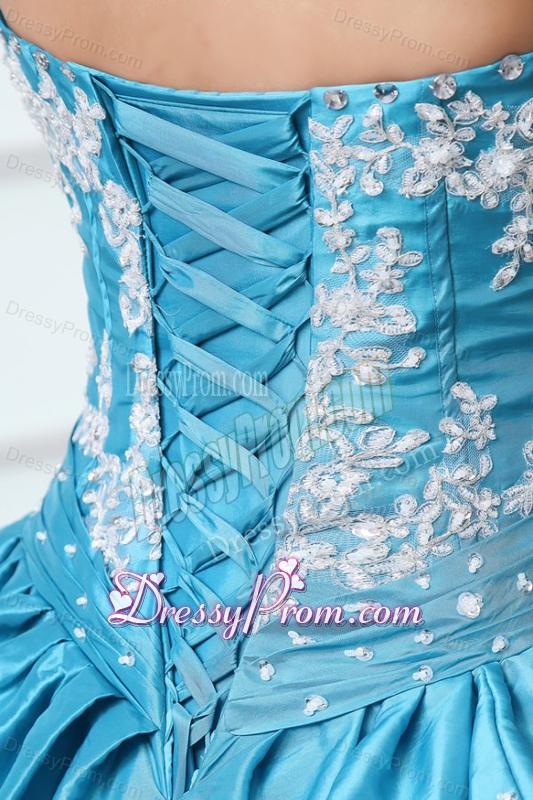 Sweetheart Appliques and Pick-ups Taffeta Quinceanera Dress in Teal