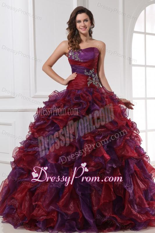 Sweetheart Appliques with Beading Organza Multi-color Quinceanera Dress