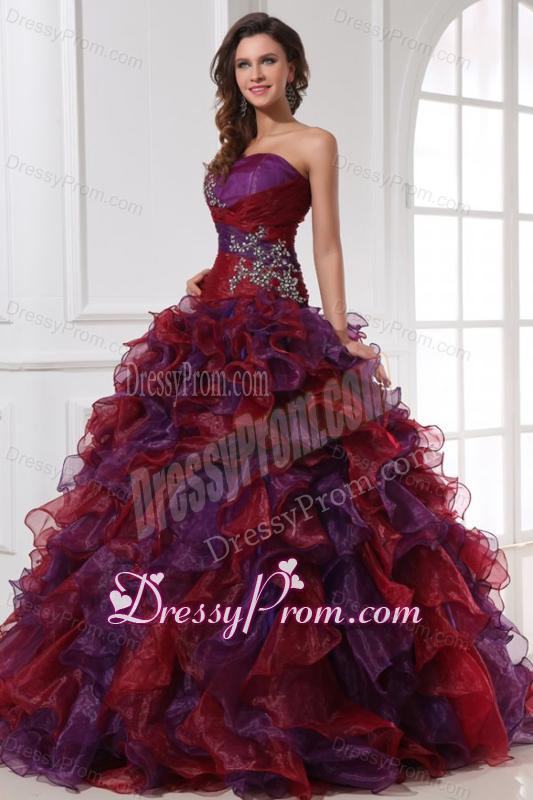 Sweetheart Appliques with Beading Organza Multi-color Quinceanera Dress