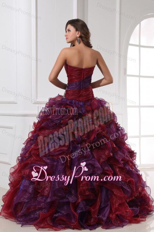 Sweetheart Appliques with Beading Organza Multi-color Quinceanera Dress