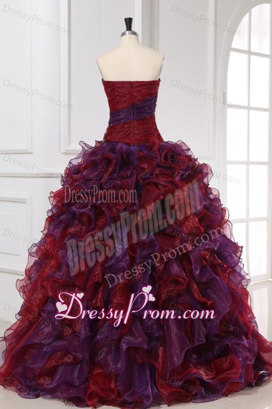 Sweetheart Appliques with Beading Organza Multi-color Quinceanera Dress
