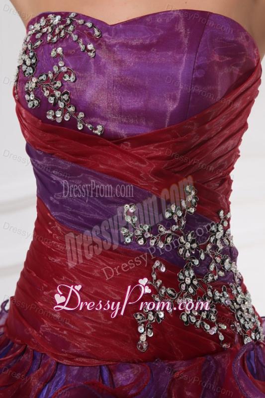 Sweetheart Appliques with Beading Organza Multi-color Quinceanera Dress