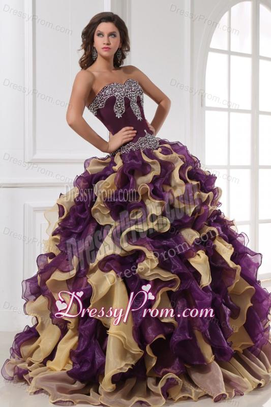 Sweetheart Beading and Ruffles Organza Multi-color Quinceanera Dress