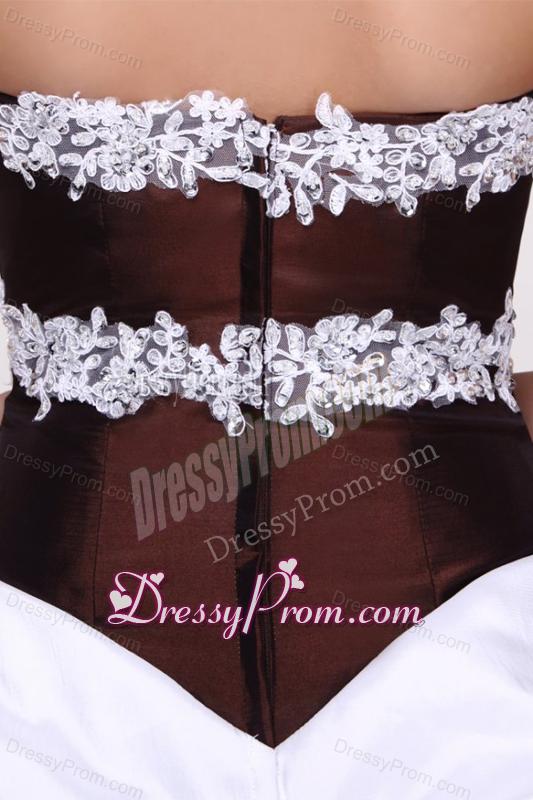 White and Brown Sweetheart Appliques and Ruffles Quinceanera Dress