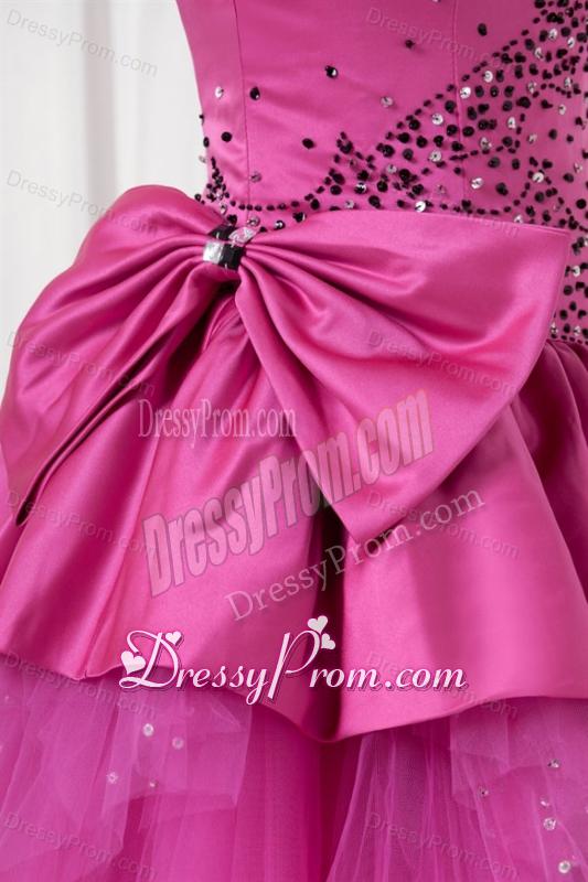 A-line Strapless Beading and Bowknot Quinceanera Dress in Hot Pink