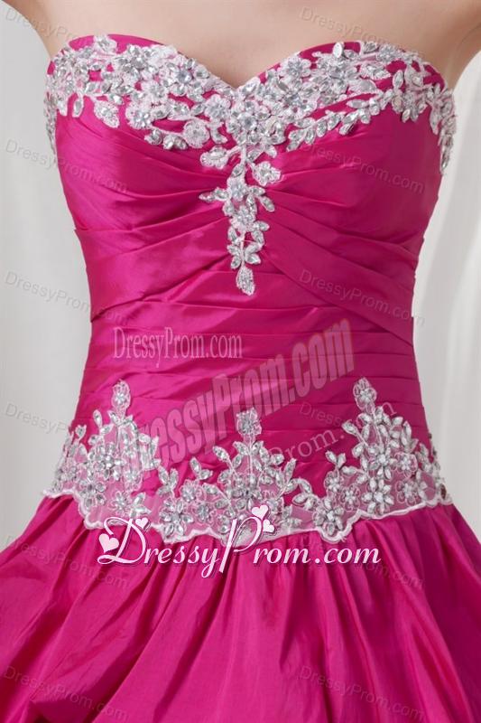 A-line Sweetheart Hot Pink Taffeta Appliques Long Quinceanera Dress