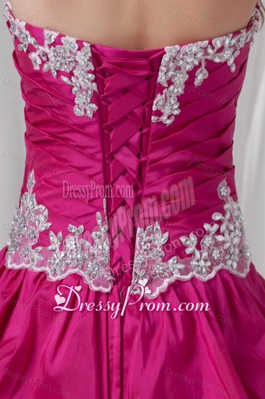 A-line Sweetheart Hot Pink Taffeta Appliques Long Quinceanera Dress