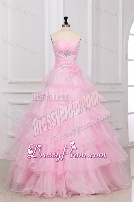 Baby Pink Sweetheart Quinceanera Dress with Beading and Ruffles Layered