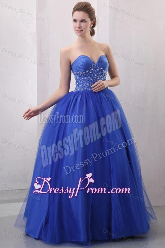 Beaded Decorate Sweetheart Royal Blue Quinceanera Dress with Ruche