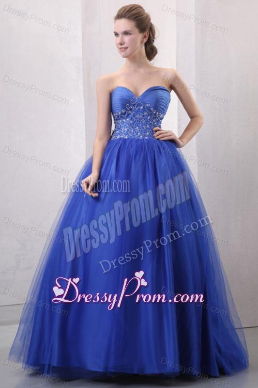 Beaded Decorate Sweetheart Royal Blue Quinceanera Dress with Ruche