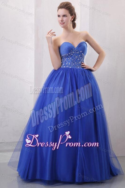 Beaded Decorate Sweetheart Royal Blue Quinceanera Dress with Ruche