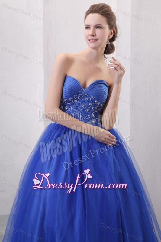 Beaded Decorate Sweetheart Royal Blue Quinceanera Dress with Ruche