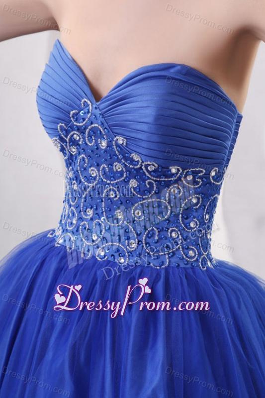 Beaded Decorate Sweetheart Royal Blue Quinceanera Dress with Ruche
