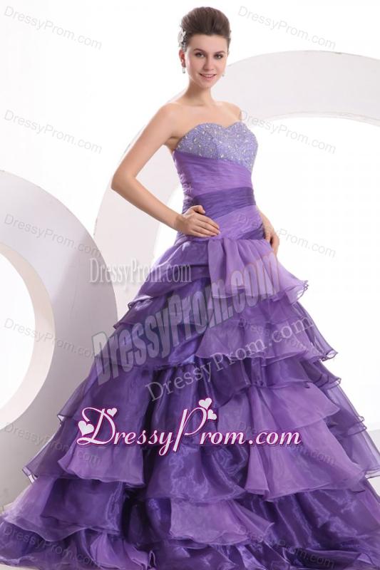 Beading and Ruffles Layered A-line Purple Organza Quinceanera Dress