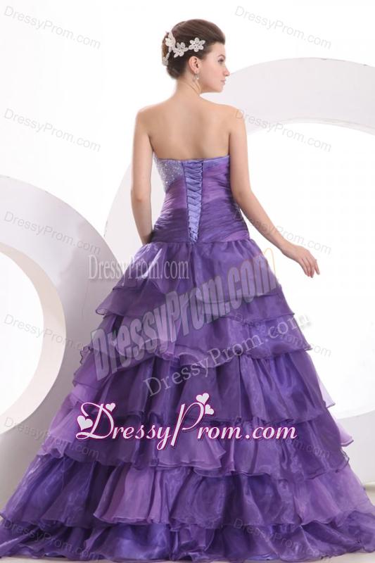 Beading and Ruffles Layered A-line Purple Organza Quinceanera Dress