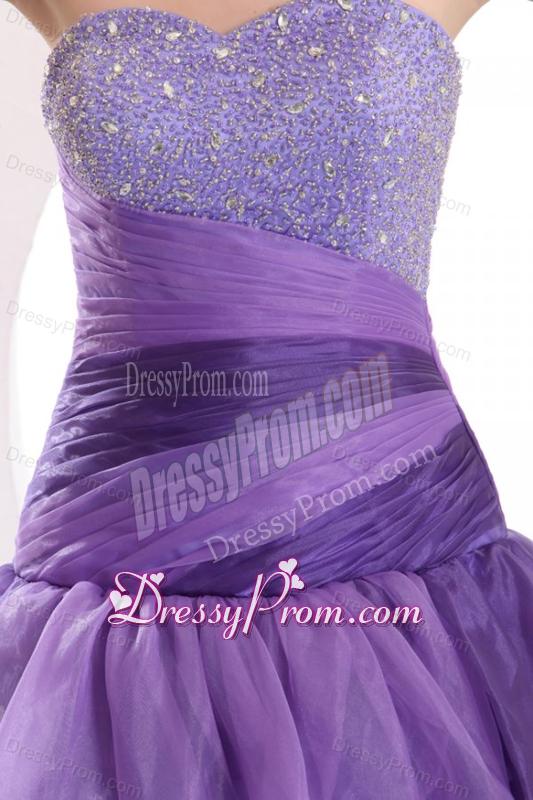 Beading and Ruffles Layered A-line Purple Organza Quinceanera Dress