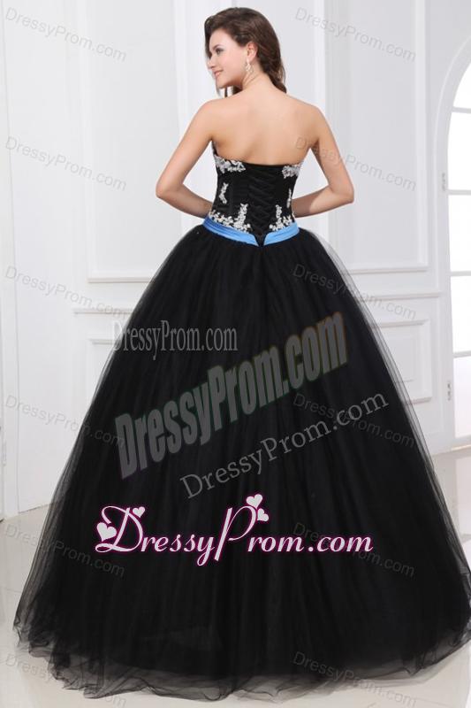 Black Sweetheart Appliques Organza Quinceanera Dress for 2014 Spring