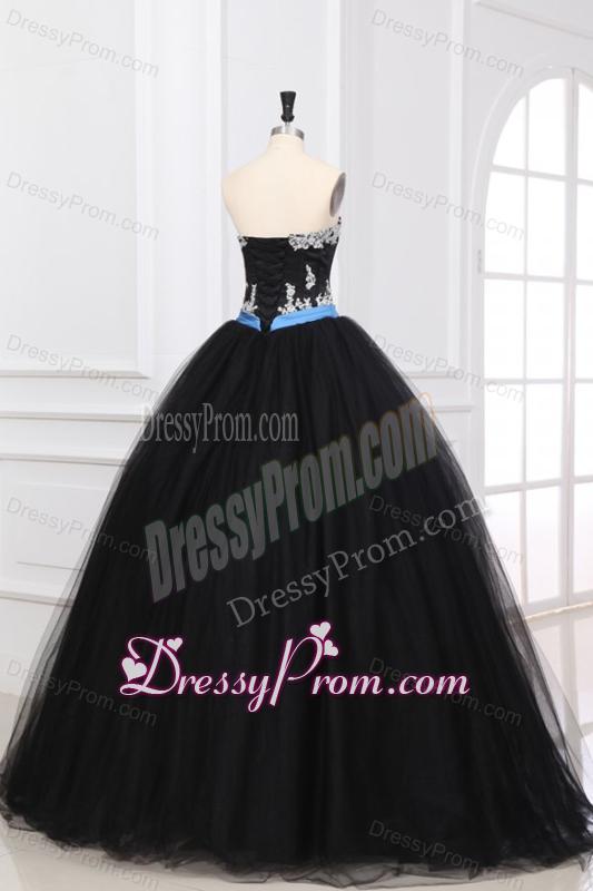 Black Sweetheart Appliques Organza Quinceanera Dress for 2014 Spring