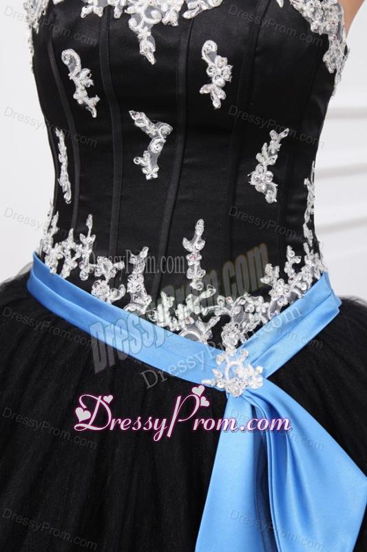 Black Sweetheart Appliques Organza Quinceanera Dress for 2014 Spring