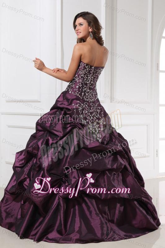 Dark Purple Sweetheart Appliques with Beading Quinceanera Dress