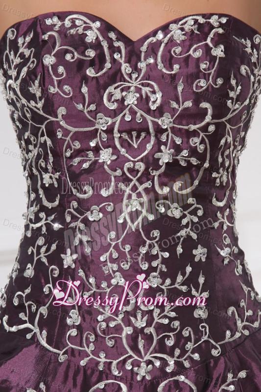 Dark Purple Sweetheart Appliques with Beading Quinceanera Dress
