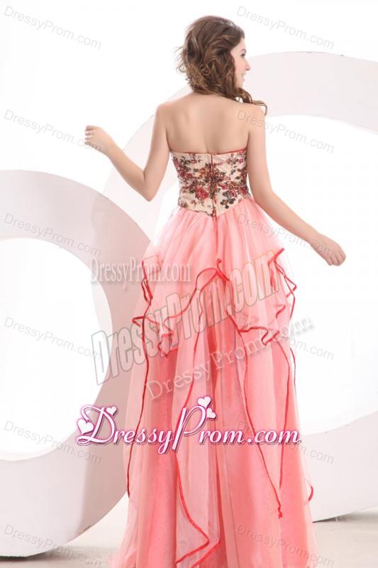 Informal Empire Sweetheart Watermelon Long Appliques Organza Prom Dress