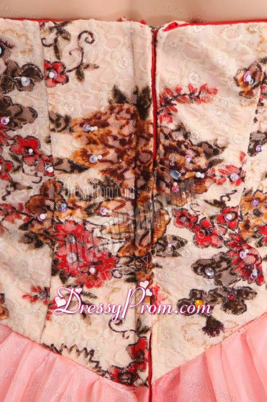 Informal Empire Sweetheart Watermelon Long Appliques Organza Prom Dress