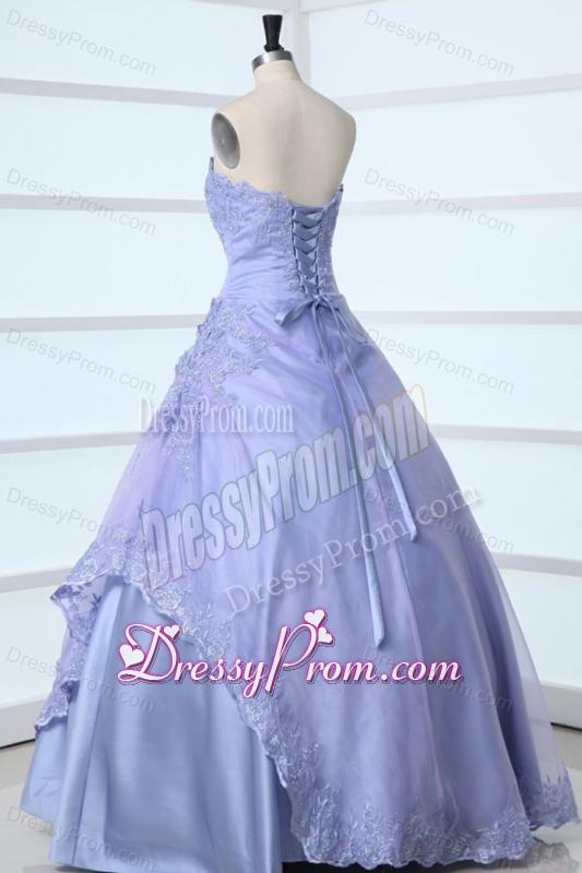 Lavender Strapless Appliques Decorate Quinceanera Dress for Sweet 16
