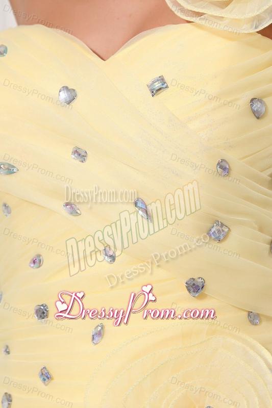 Light Yellow One Shoulder Beading and Pleats A-line Quinceanera Dress