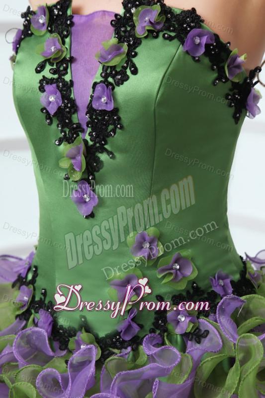 Multi-color Strapless Appliques and Ruffles Quinceanera Dress with Organza