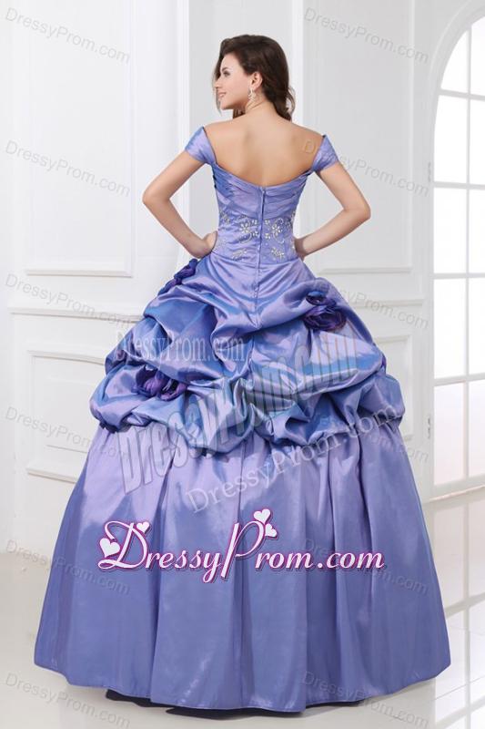 Off The Shoulder Beading and Flowers Taffeta Quinceanera Dress in Lavender