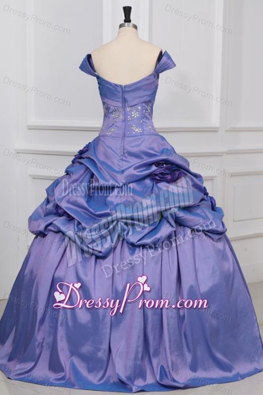 Off The Shoulder Beading and Flowers Taffeta Quinceanera Dress in Lavender