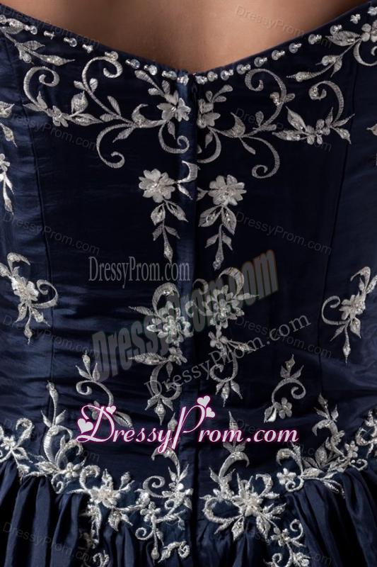 Off The Shoulder Taffeta Navy Blue Quinceanera Dress with Appliques