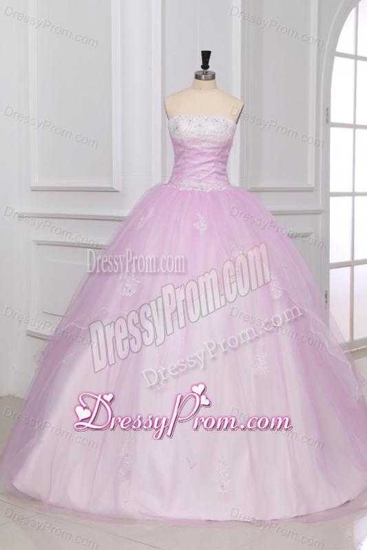 Strapless Appliques Full Length White and Baby Pink Quinceanera Dress