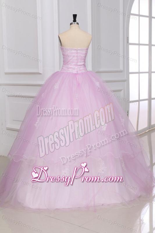 Strapless Appliques Full Length White and Baby Pink Quinceanera Dress