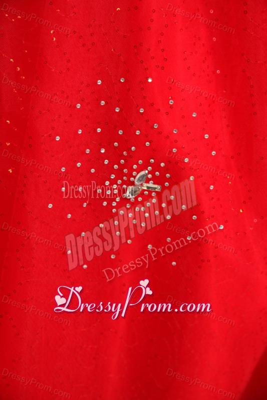 Strapless Beaded Decorate Fill Length Quinceanera Dress in Red