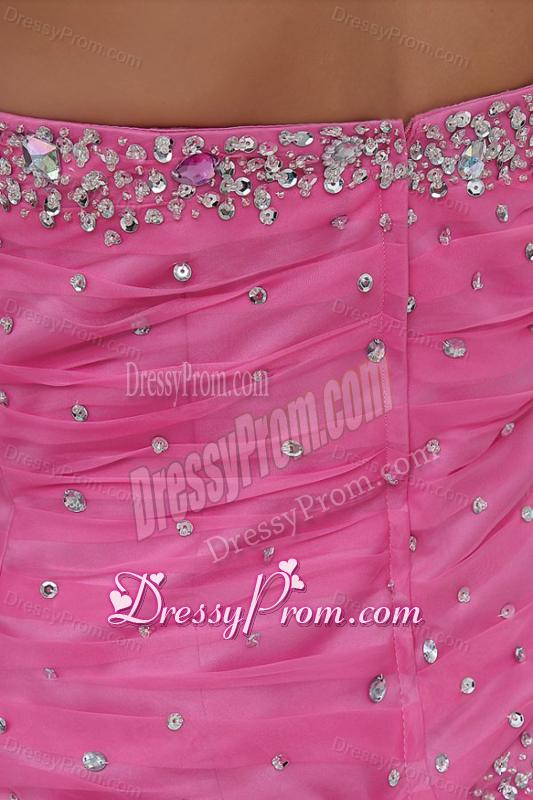 Strapless Rose Pink Organza Beading and Ruffles Quinceanera Dress