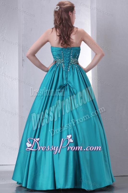 Sweetheart A-line Beaded Decorate Waist Quinceanera Dress in Turquoise