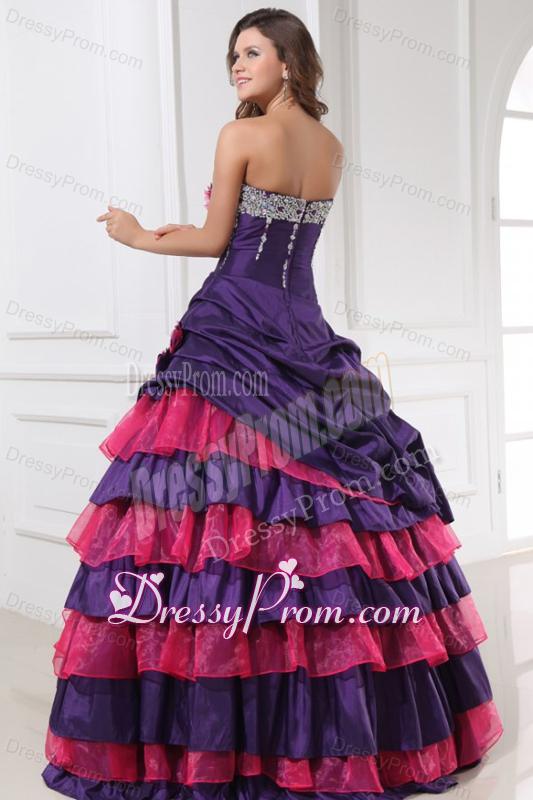 Sweetheart Beading and Flowers Quinceanera Dress in Red and Purple
