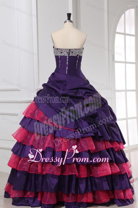 Sweetheart Beading and Flowers Quinceanera Dress in Red and Purple