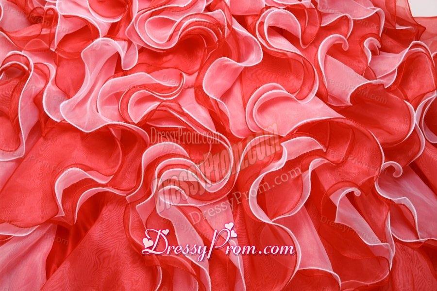 Sweetheart Beading and Ruffles Organza Quinceanera Dress in Red