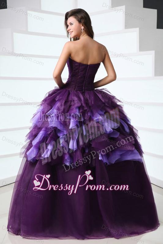 Sweetheart Dark Purple Sweet Train Quinceanera Dress with Beading