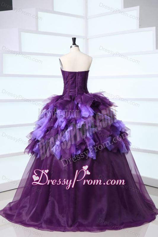 Sweetheart Dark Purple Sweet Train Quinceanera Dress with Beading