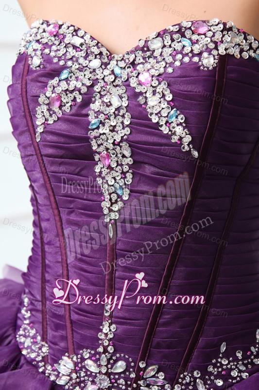 Sweetheart Dark Purple Sweet Train Quinceanera Dress with Beading