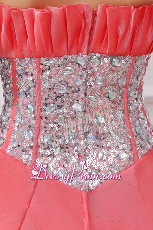 Watermelon Strapless Sequins and Pick-ups Taffeta Quinceanera Dress
