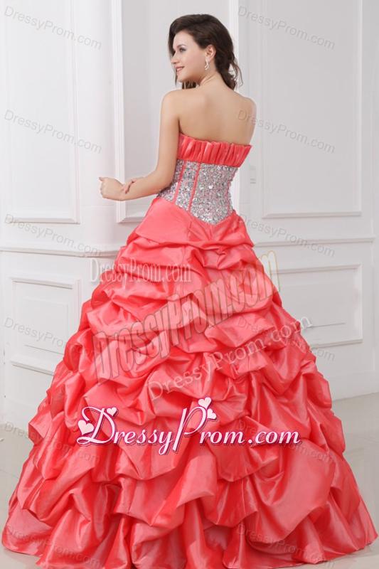 Watermelon Strapless Sequins and Pick-ups Taffeta Quinceanera Dress