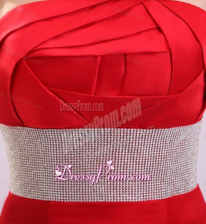 2014 Sexy Strapless Mermaid Beading Brush Train Prom Dress in Red